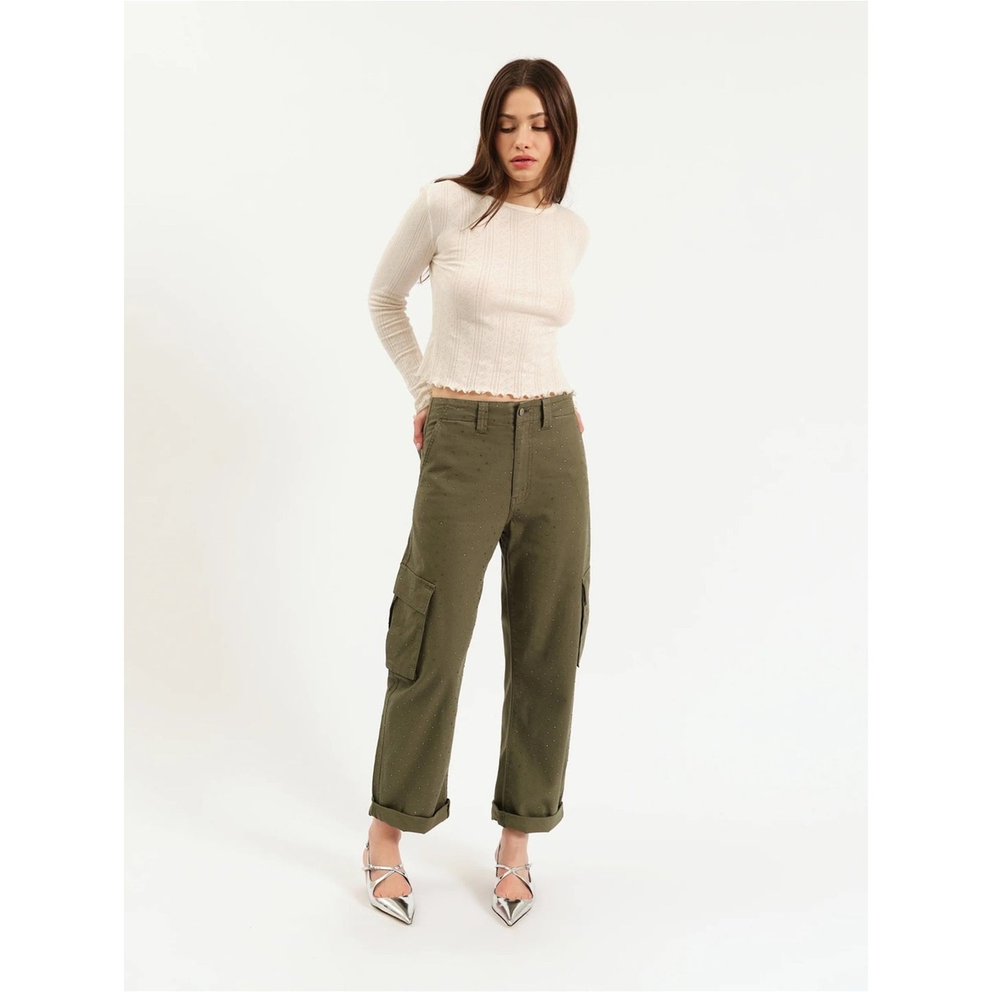 🆕 Daze Denim Green Cargo Pants Rhinestones NWT SZ 23
