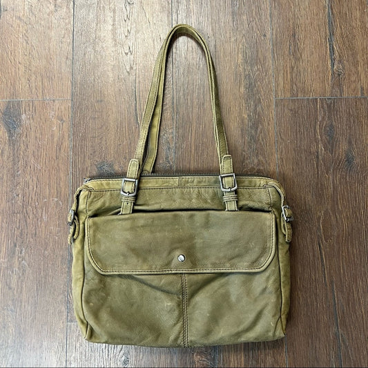 J Crew Olive Rugged Leather Laptop Bag 2011 Spring Collection