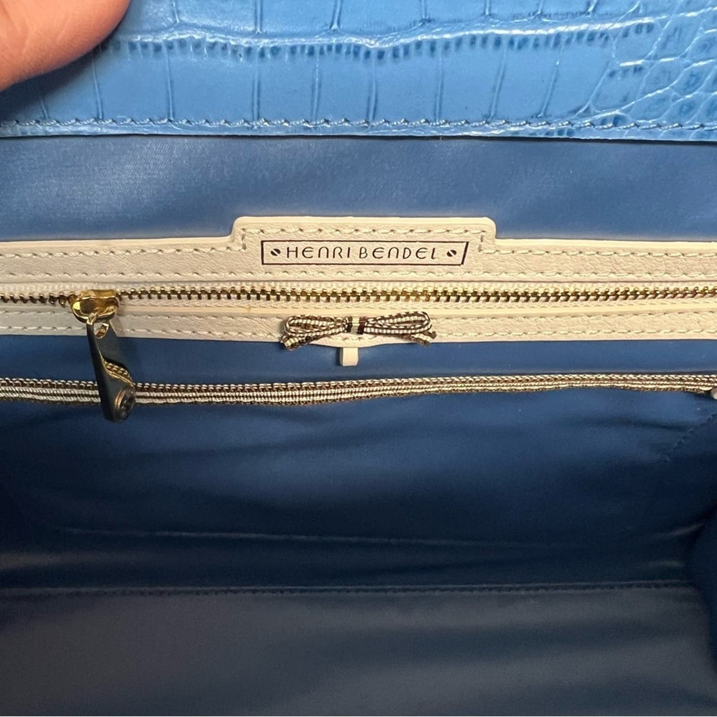 Henri Bendel large blue crocodile embossed Uptown Satchel