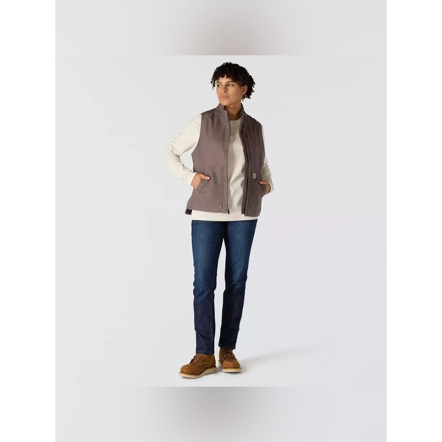 Carhartt Relaxed Fit Washed Duck Sherpa Lined Vest Taupe Grey SZ LG