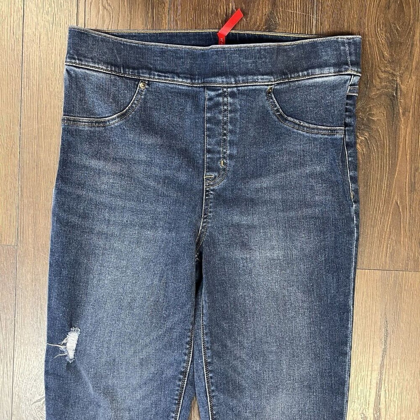 SPANX Distressed‎ Denim High Rise Elastic Waist Jeggings SZ LG