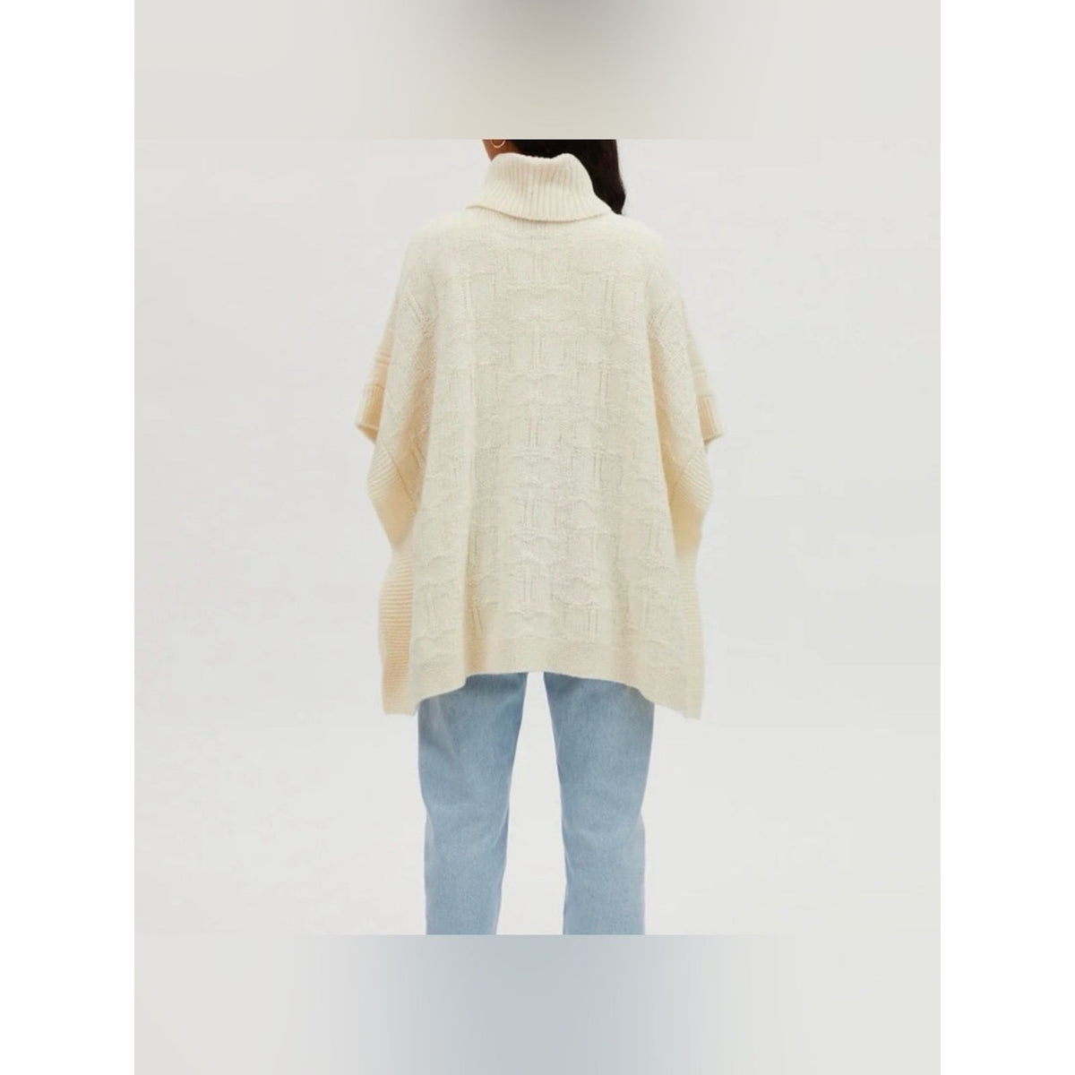 🆕 Coach Signature Wool Turtleneck Cable-Knit Poncho Sweater -Beige NWT SZ M/L