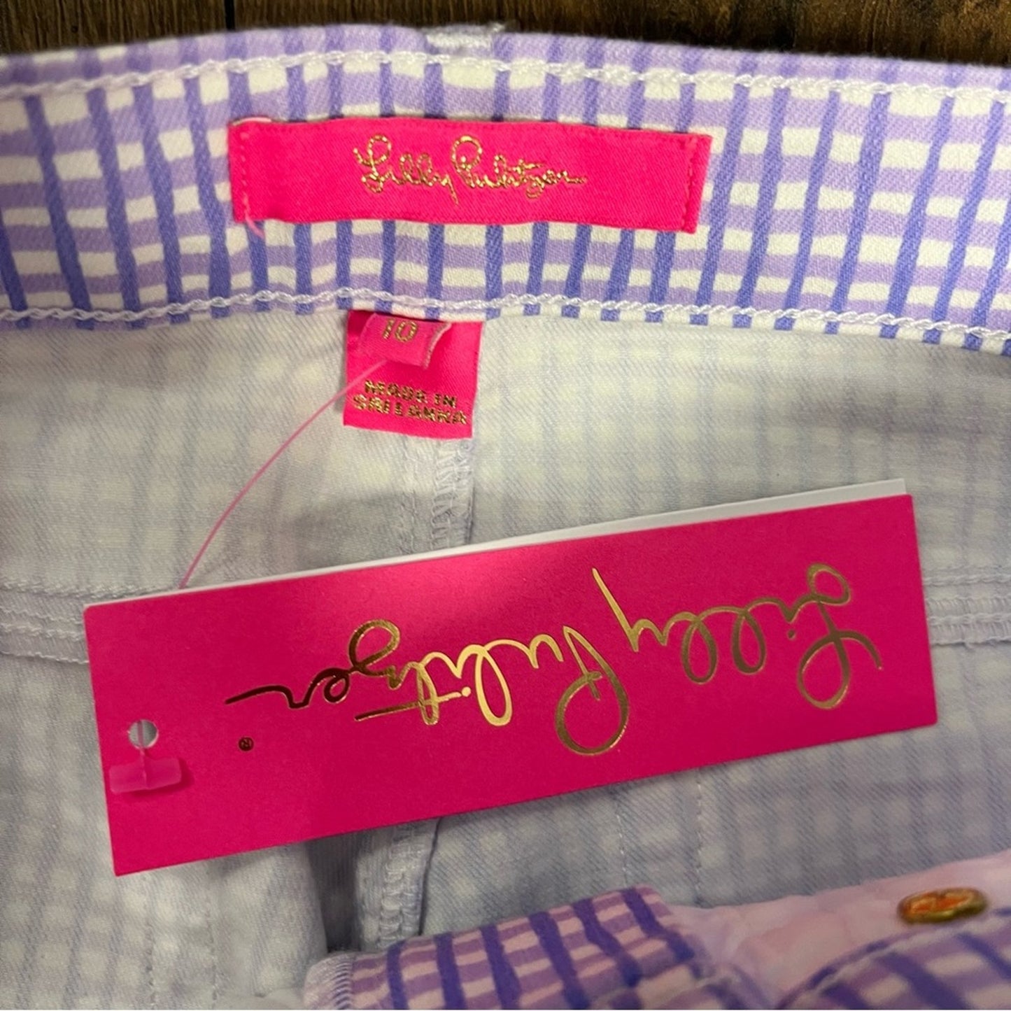 🆕 Lilly Pulitzer South Ocean High Rise Skinny Pants Lilac Verbena Gingham SZ 10