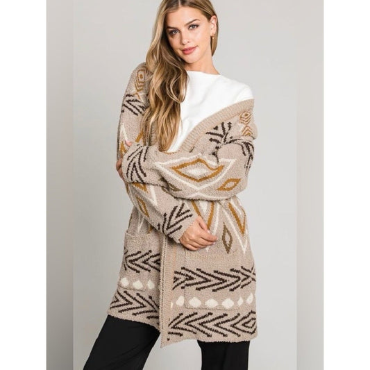 🆕 Allie Rose Cloud Geometric Print Open-Front Cardigan Sweater SZ LG
