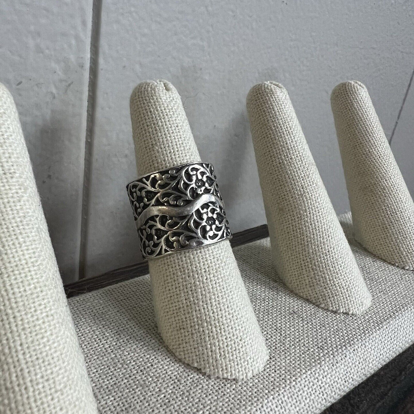 Silpada 925 Sterling Silver Filigree Vine WIDE Cuff Ring SZ 7.5