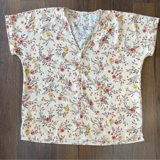 M T S floral V-neck blouse SZ SM