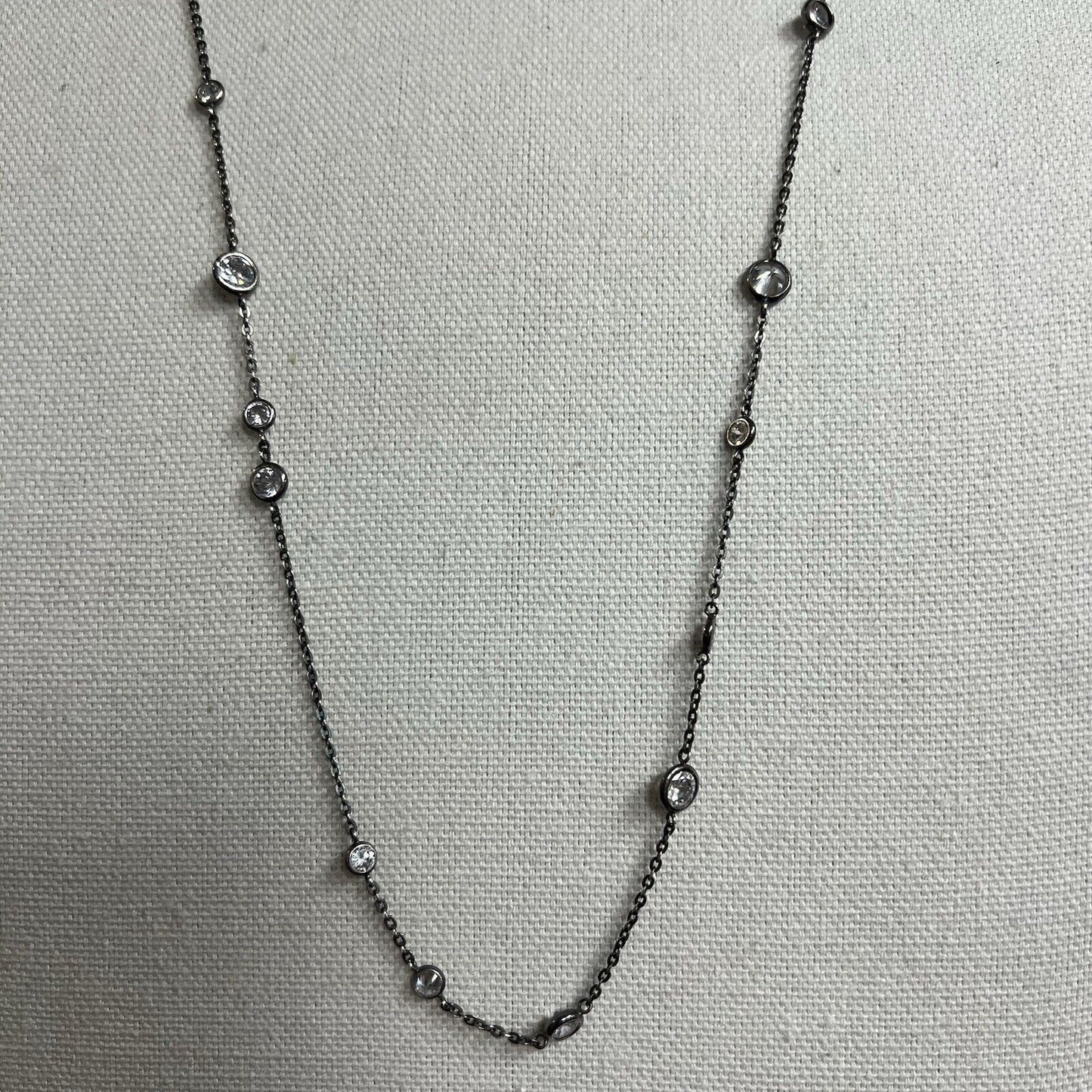 Silpada Sterling Silver Clear Faceted Bezel Set Station Necklace