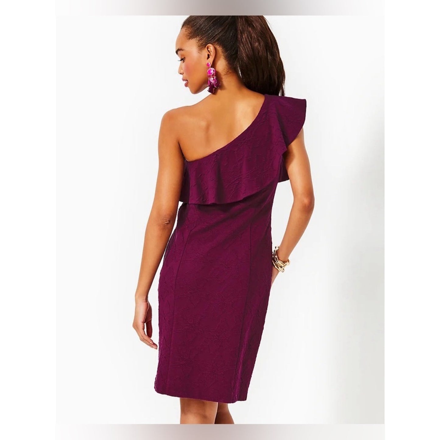🆕 Lilly Pulitzer One Shoulder Dress Amarena Cherry Knit Pucker NWT SZ 12