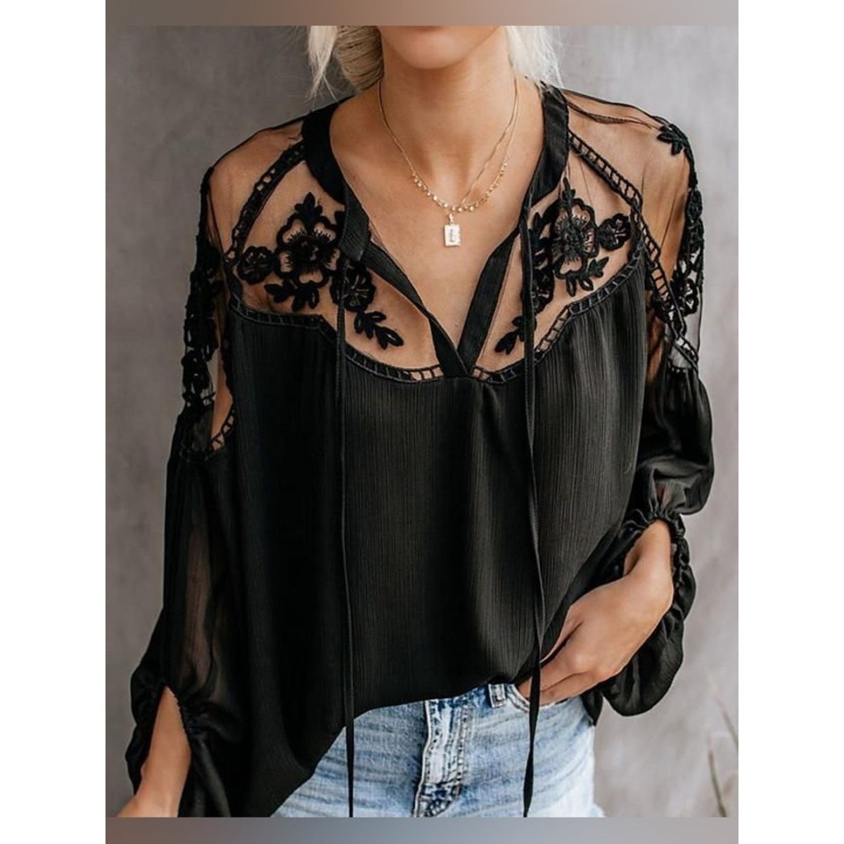 🆕 Hayden Los Angeles Boho Lace-Trimmed Blouse SZ S/M