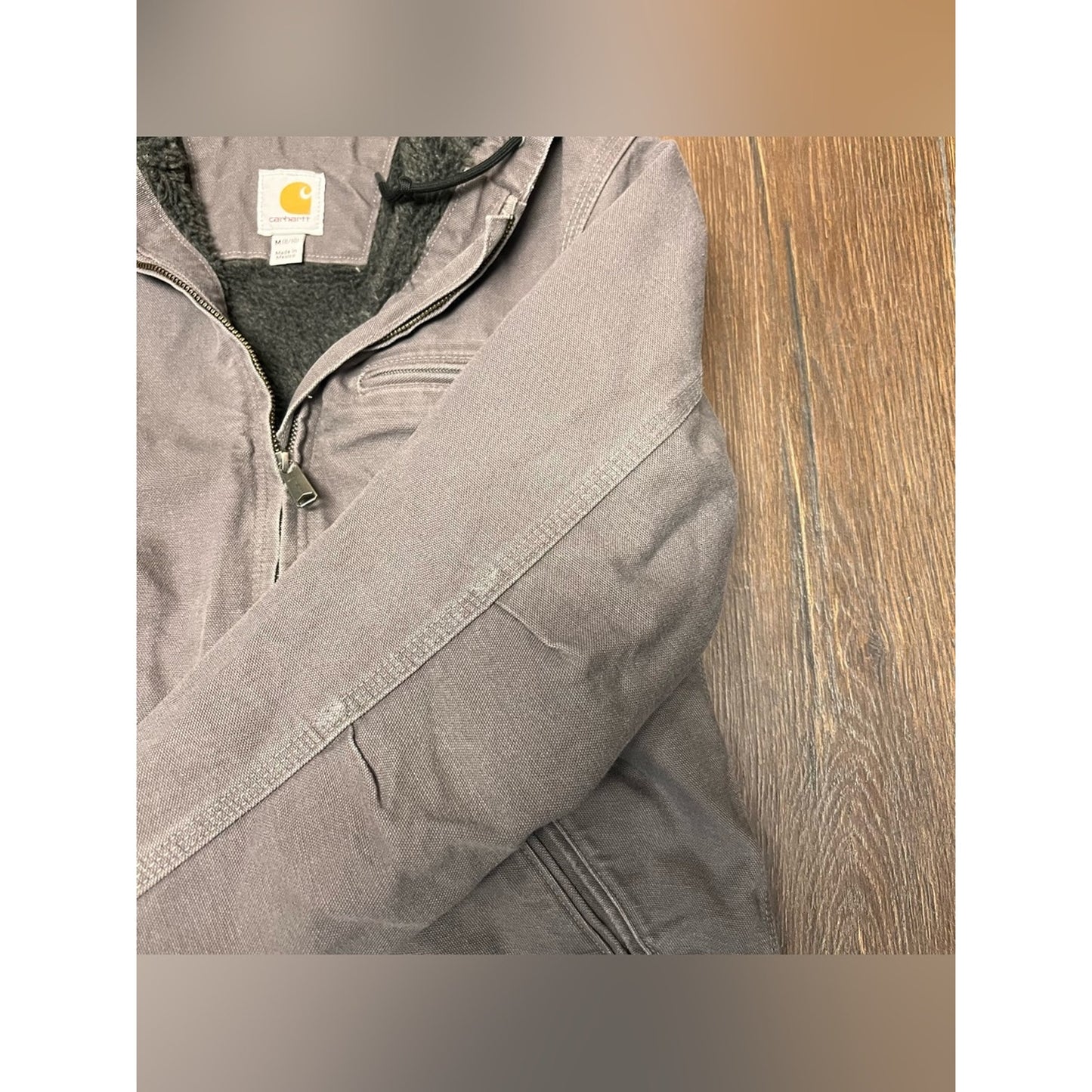 Carhartt Washed Duck Sherpa Lined Hooded Zip Up Jacket SZ MED