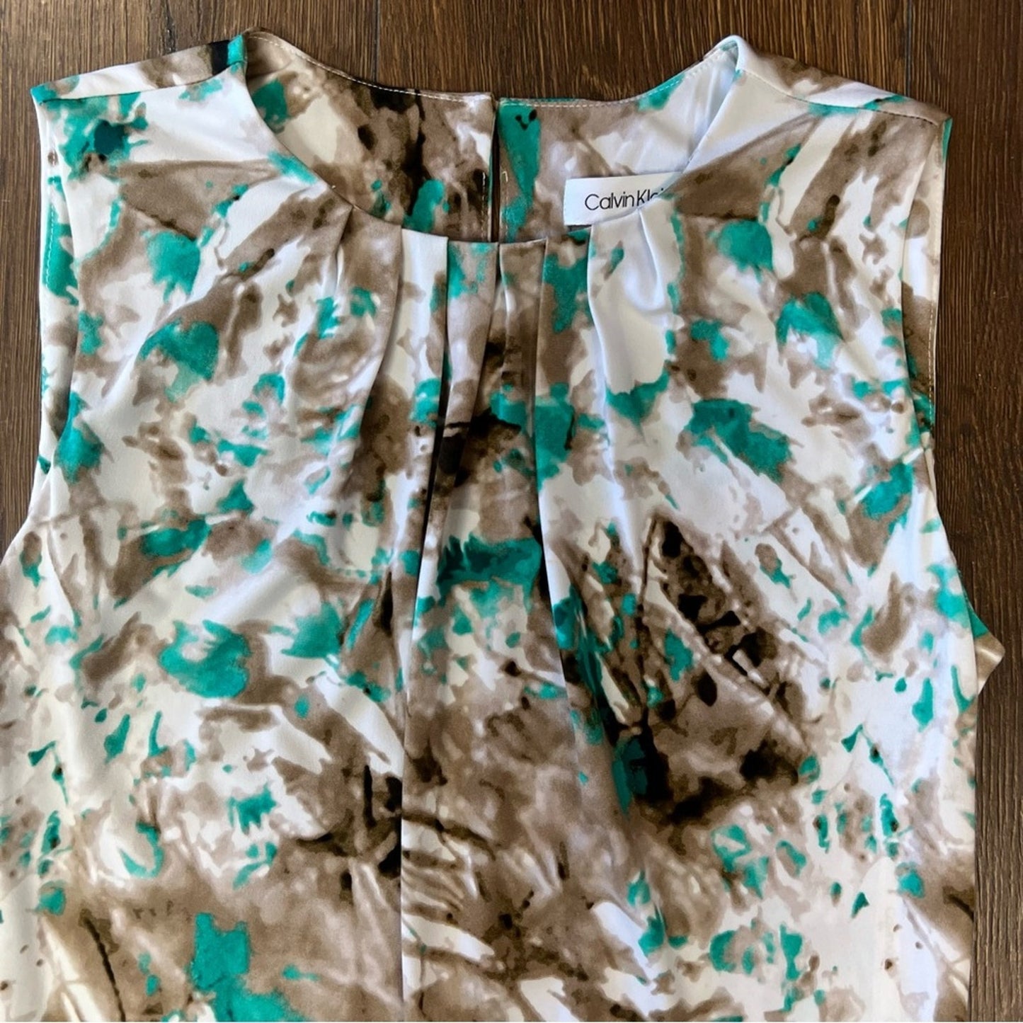 Calvin Klein teal and brown dress tank SZ XS