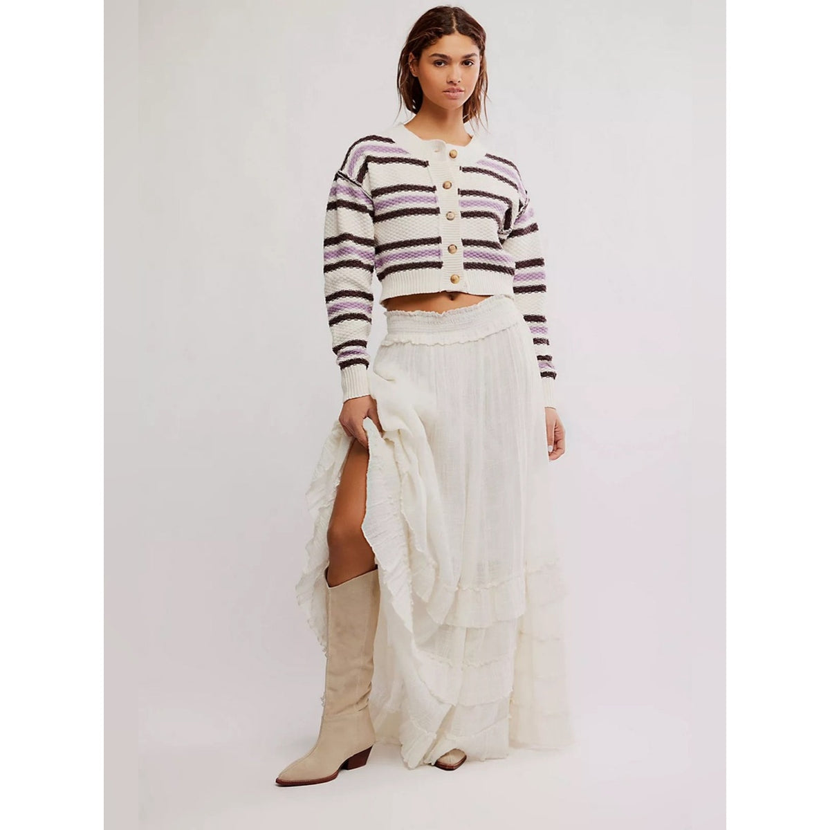 🆕 Free People Lila Stripe Cropped Cardigan SZ SM