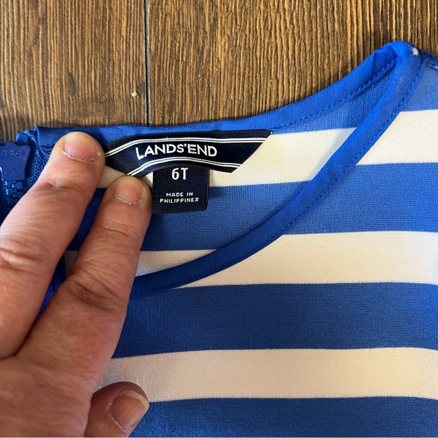 Lands’ End Nautical Stripe PONTE Shift Dress Blue White 3/4 Sleeve SZ 6Tall