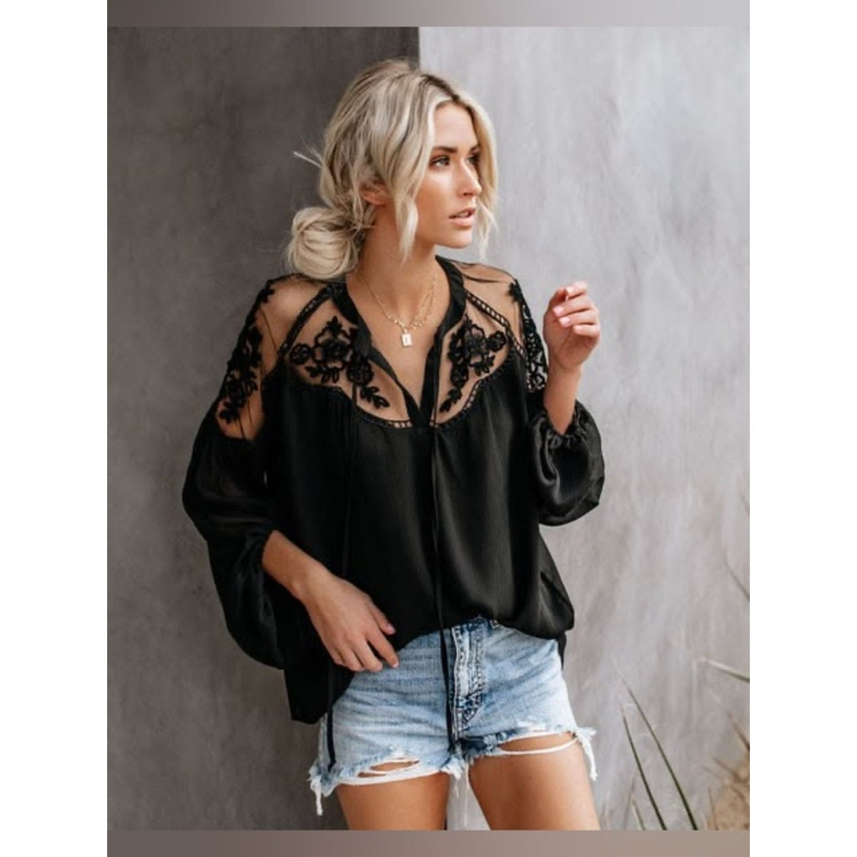 🆕 Hayden Los Angeles Boho Lace-Trimmed Blouse SZ S/M