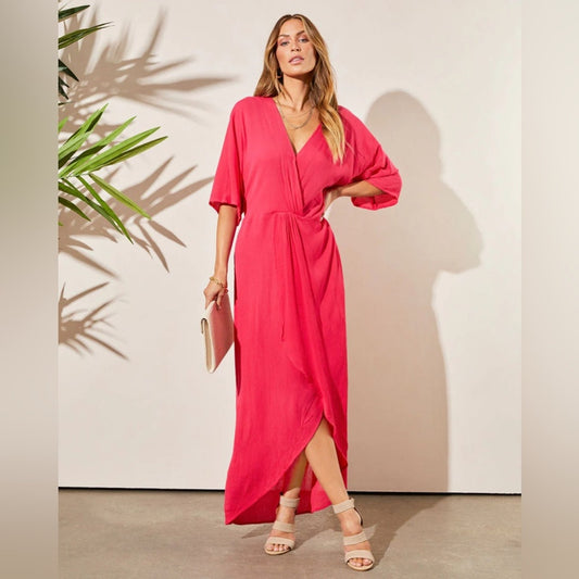 LOVESTITCH pink kimono midis dress SZ LG