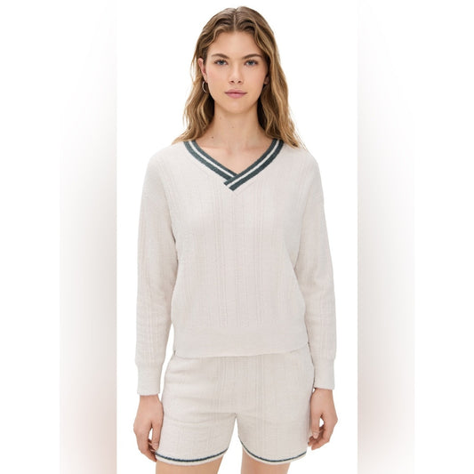 🆕 Barefoot Dreams V-Neck Pointelle Pullover Sweater SZ SM