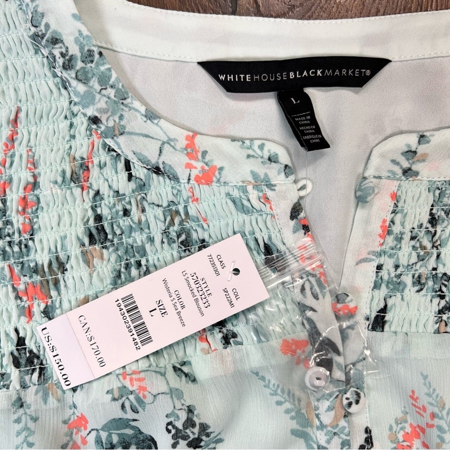 🆕 White House Black Market wisteria sea breeze smocked blouson dress SZ LG