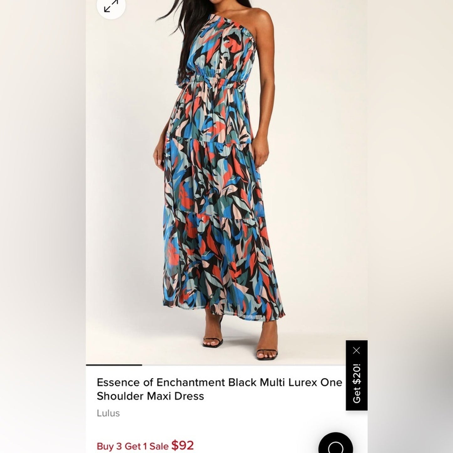 Lulu’s Essence of Enchantment Black Multi Lurex One Shoulder Maxi Dress SZ SM