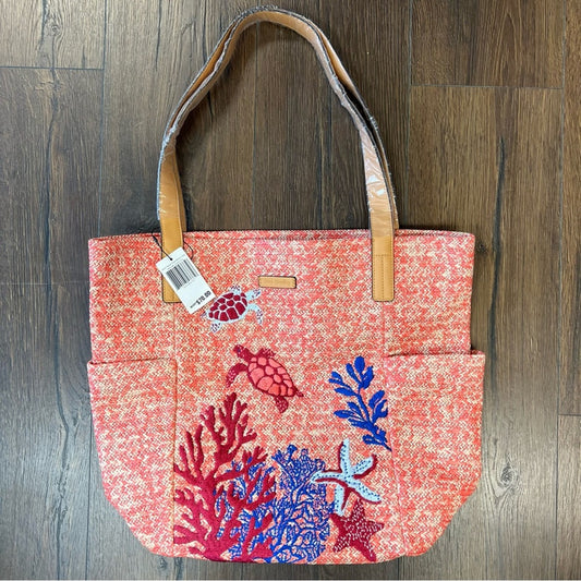 🆕 North South Straw Beach Tote in Scarlet Coral