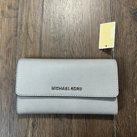 🆕 Michael Kors Jet Set Travel Large Trifold Leather Wallet - Grey