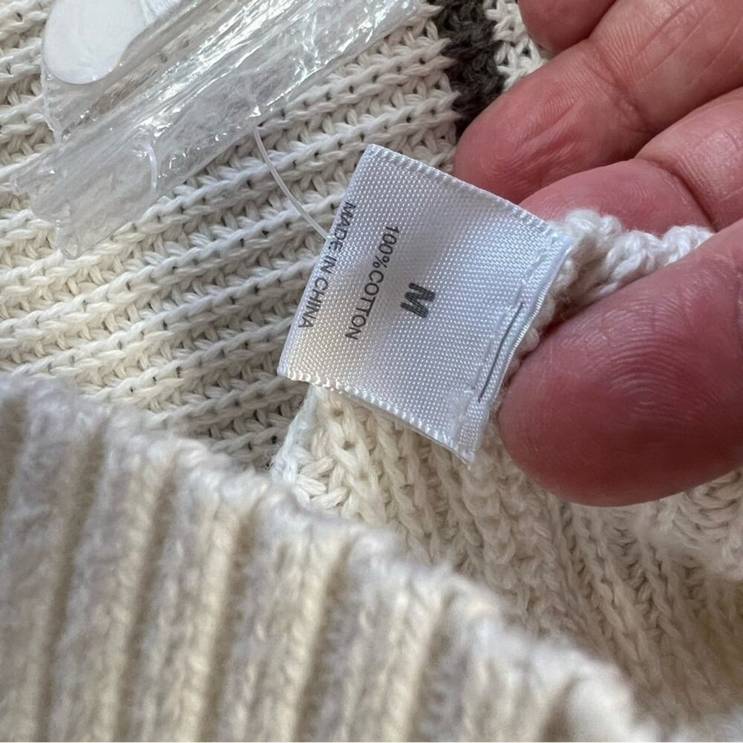 Kokun Cotton Cream Striped Crewneck Sweater SZ MED