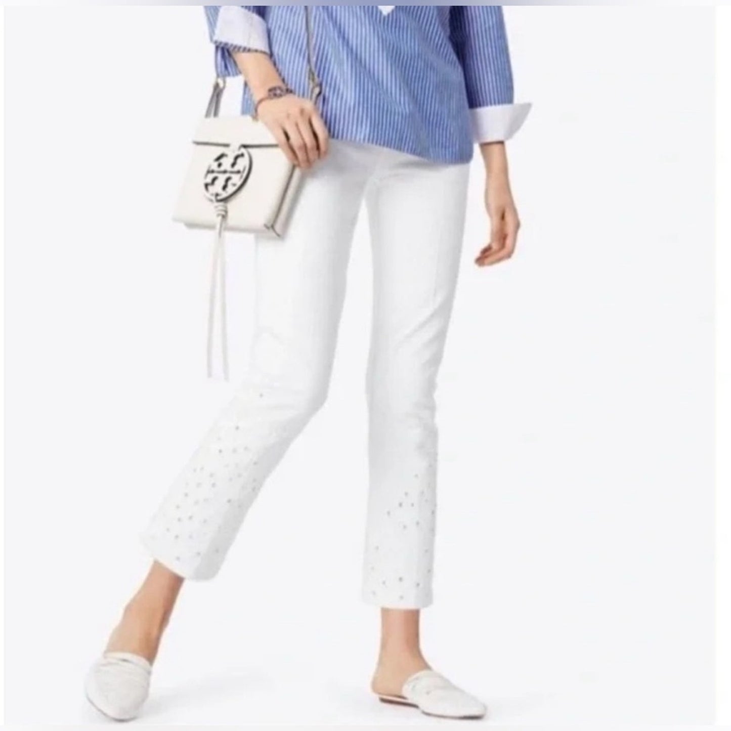 Tory Burch Keira Straight-Leg White Rinse Wash Jeans SZ 26/2