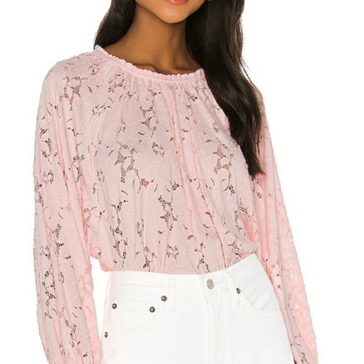 NWT Free People Balloon Sleeve Lace Blouse Top SZ‎ LG