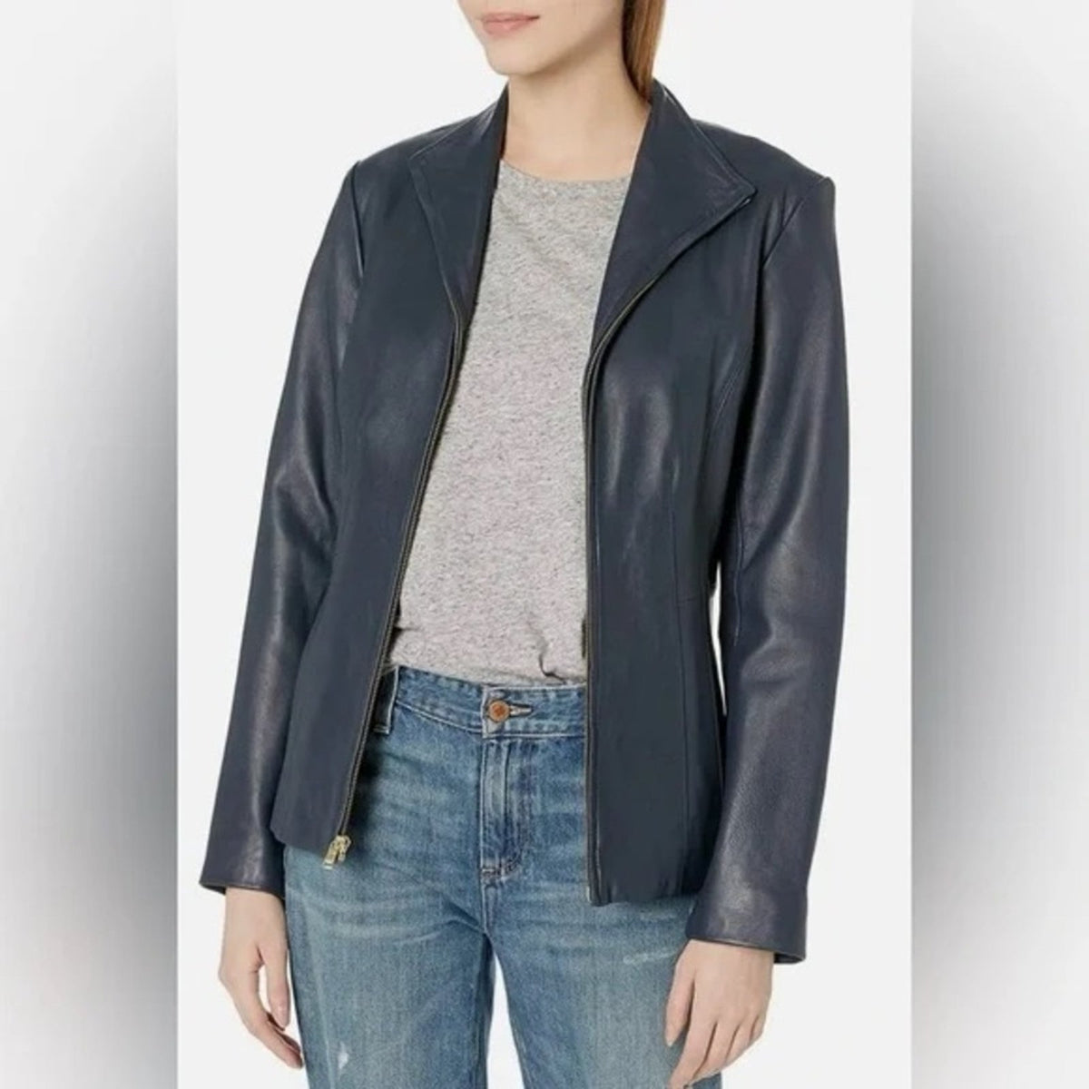 Cole Haan Navy Wing Collar Faux Leather Leather‎ Jacket SZ SM