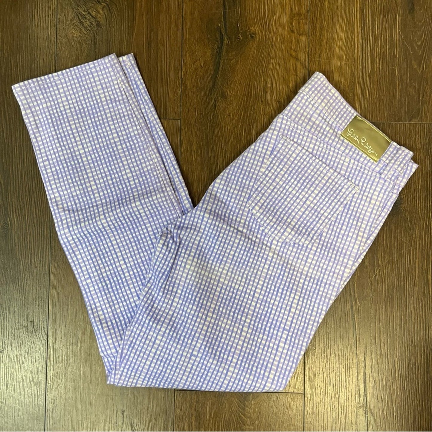 🆕 Lilly Pulitzer South Ocean High Rise Skinny Pants Lilac Verbena Gingham SZ 10