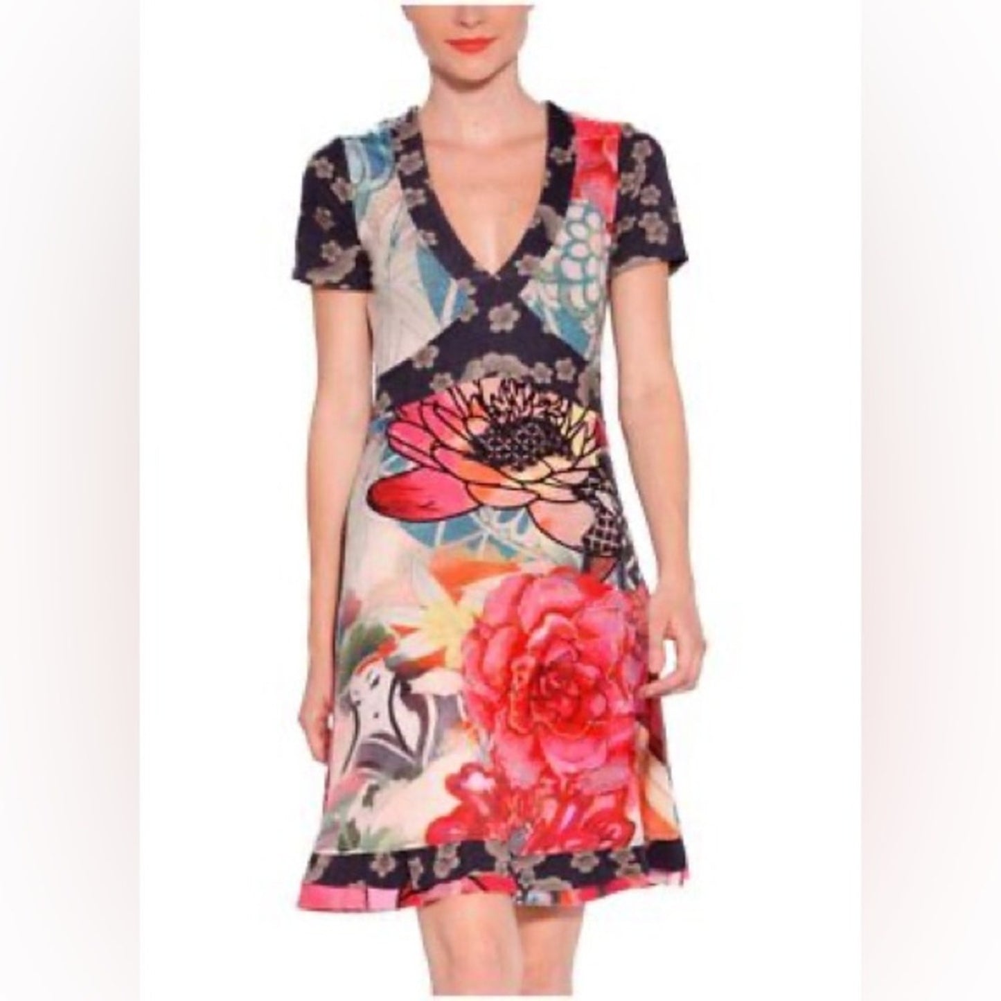 Desigual Viscose Floral Multicolor Tricot Dress SZ SM