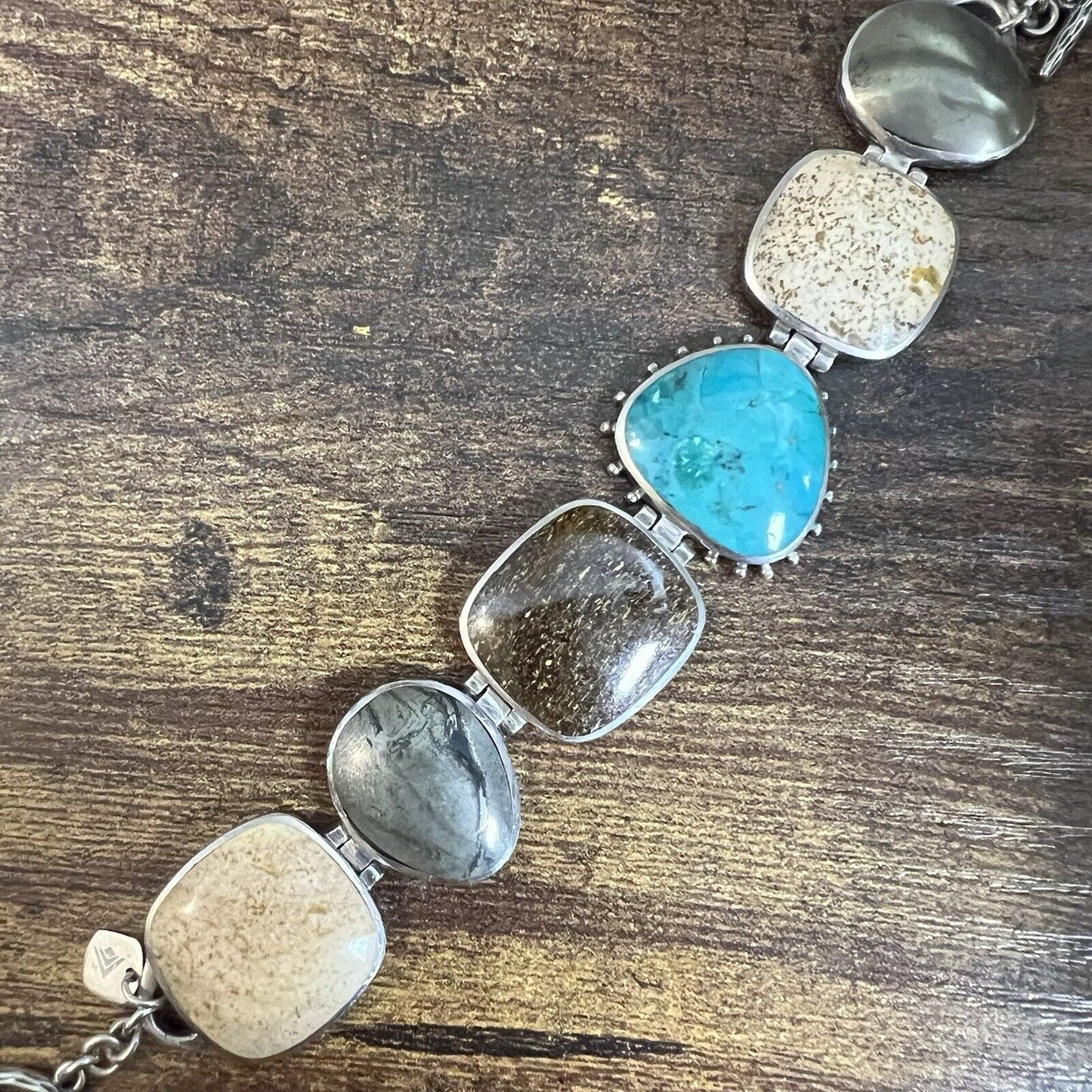 SILPADA 925 Sterling Silver Pyrite Turquoise Bronzite Jasper Toggle Bracelet