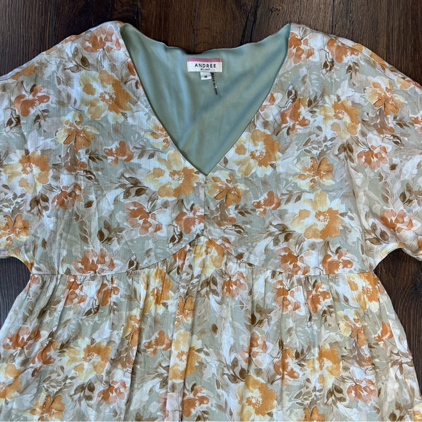 ANDREE Sage Floral Short Sleeve Dress SZ MED