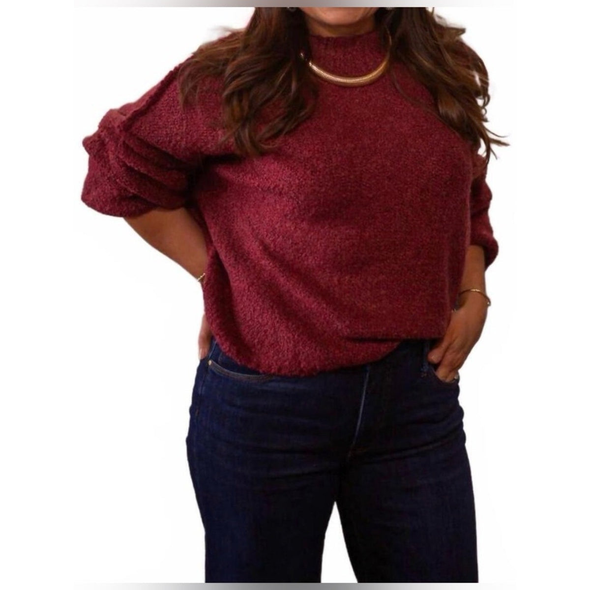 🆕 ELAN Boucle Crewneck Sweater In Plum NWT SZ MED