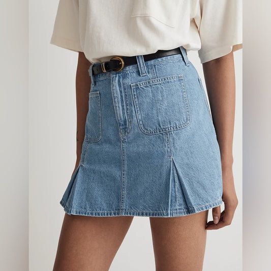 🆕 Madewell Pleated Denim Mini Skirt in Stilecrost Wash SZ 31/10