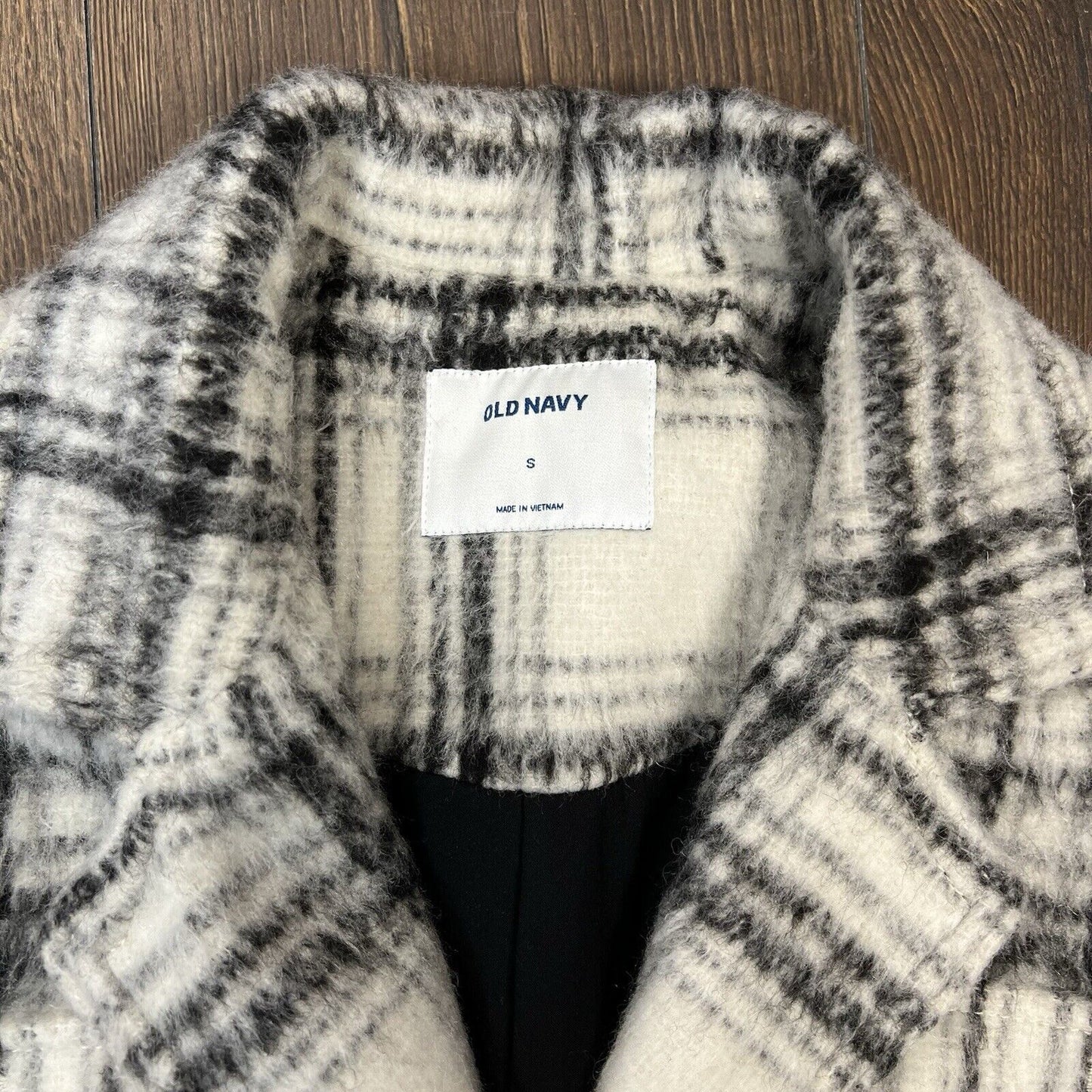 Old Navy Oversized Soft-Brushed White And Black Plaid Long Shirt Jacket SZ SM
