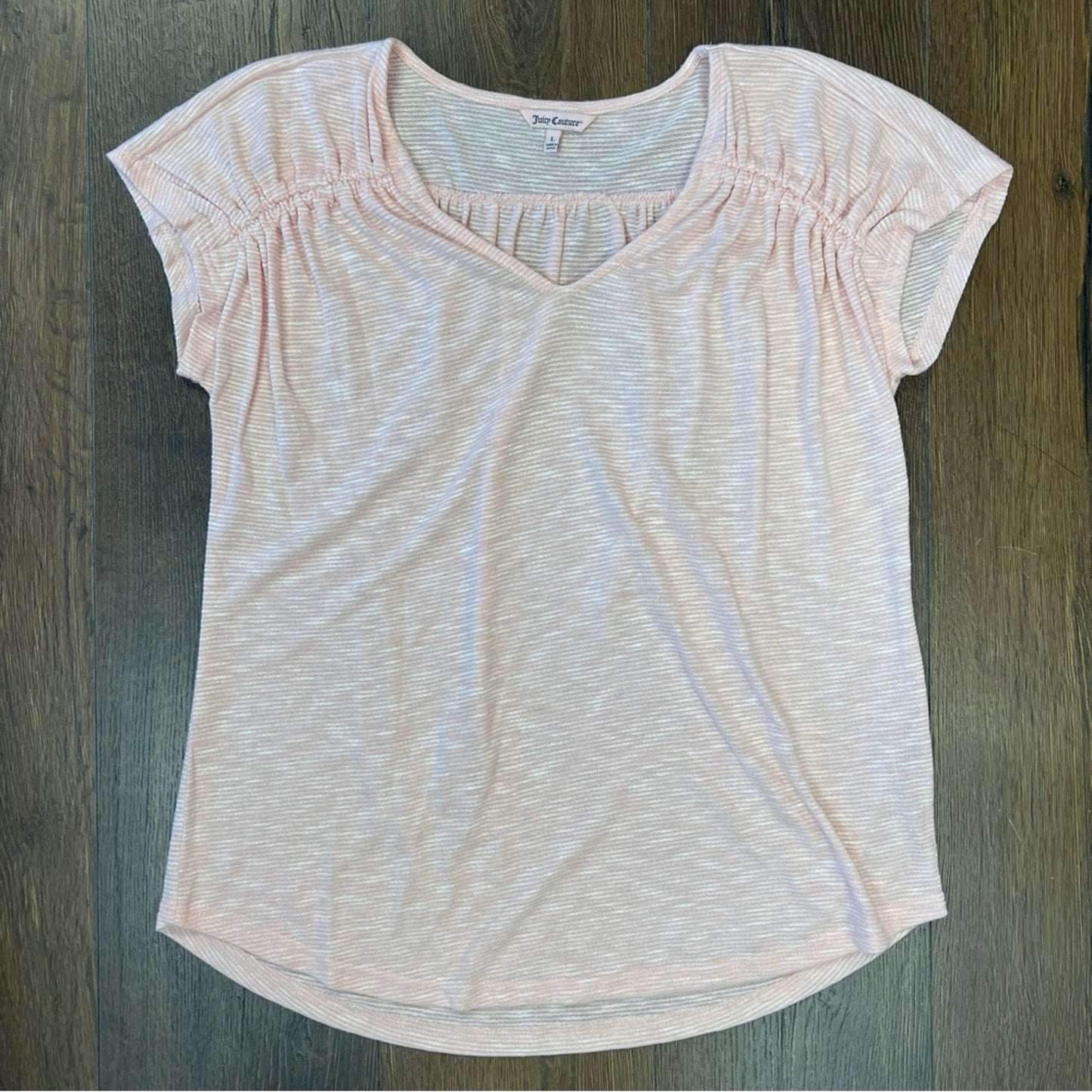 Juicy couture pink striped V-neck blouse SZ LG
