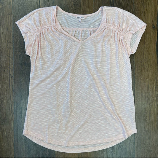Juicy couture pink striped V-neck blouse SZ LG