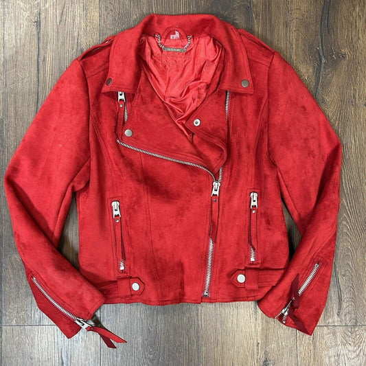 Paparazza red faux suede moto jacket Size Small