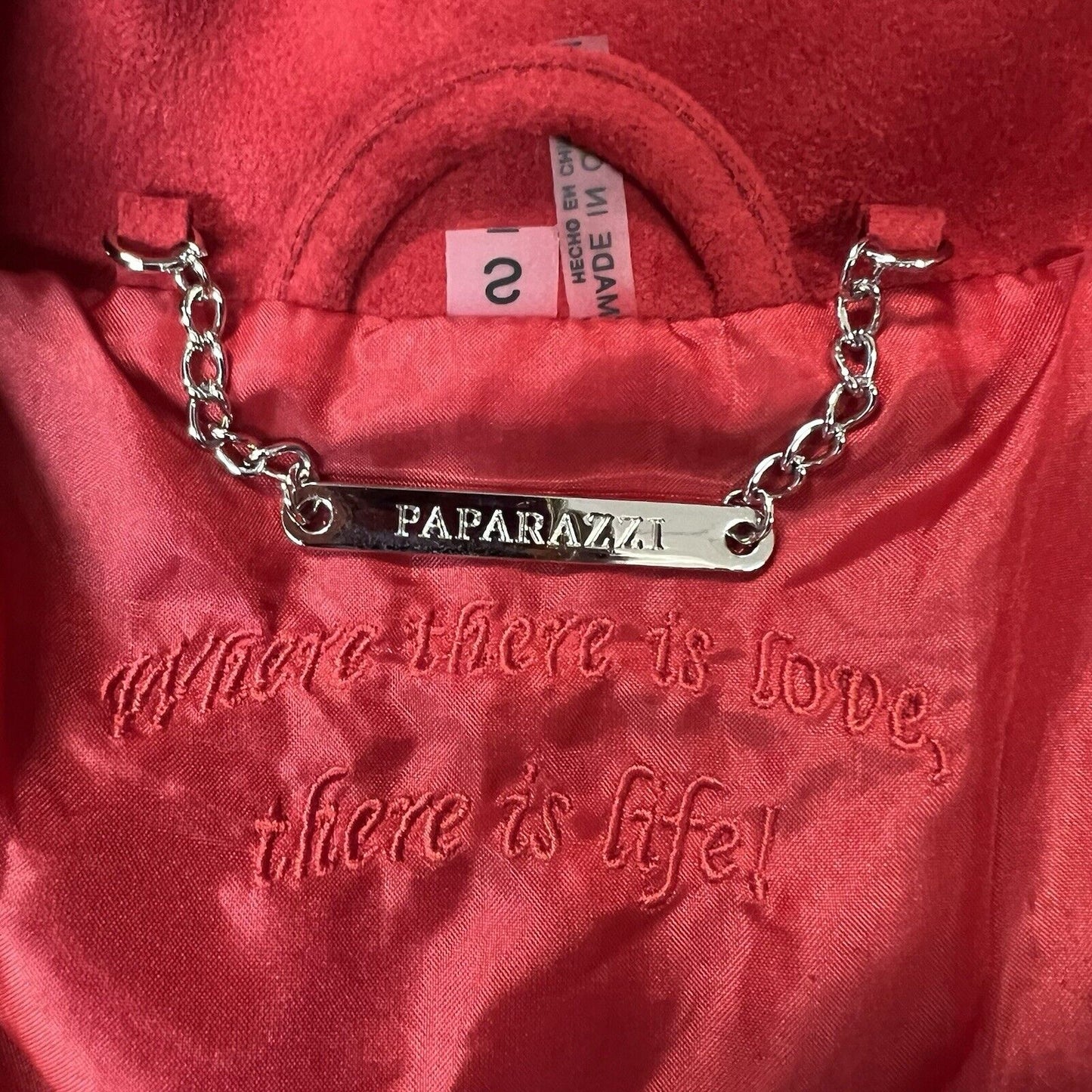 Paparazza red faux suede moto jacket Size Small