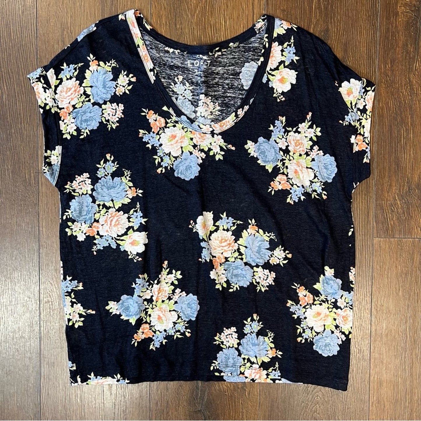Ann Taylor Blossom Linen Tee SZ MED