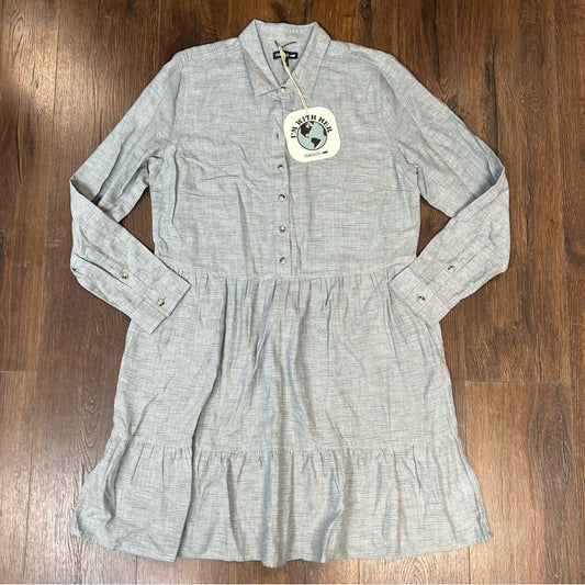 🆕 Toad & Co Reform Tiered Dress with pockets in Blue Slate Spacedye SZ LG