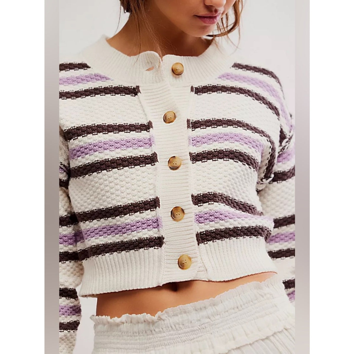 🆕 Free People Lila Stripe Cropped Cardigan SZ SM