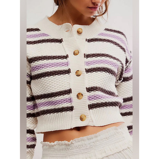 🆕 Free People Lila Stripe Cropped Cardigan SZ SM