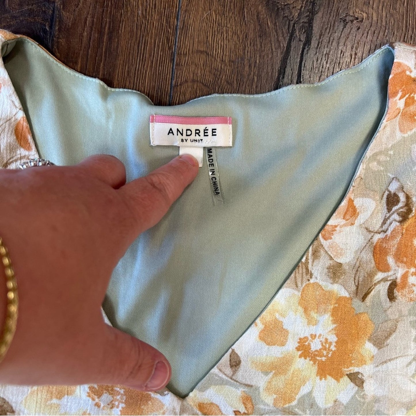 ANDREE Sage Floral Short Sleeve Dress SZ MED