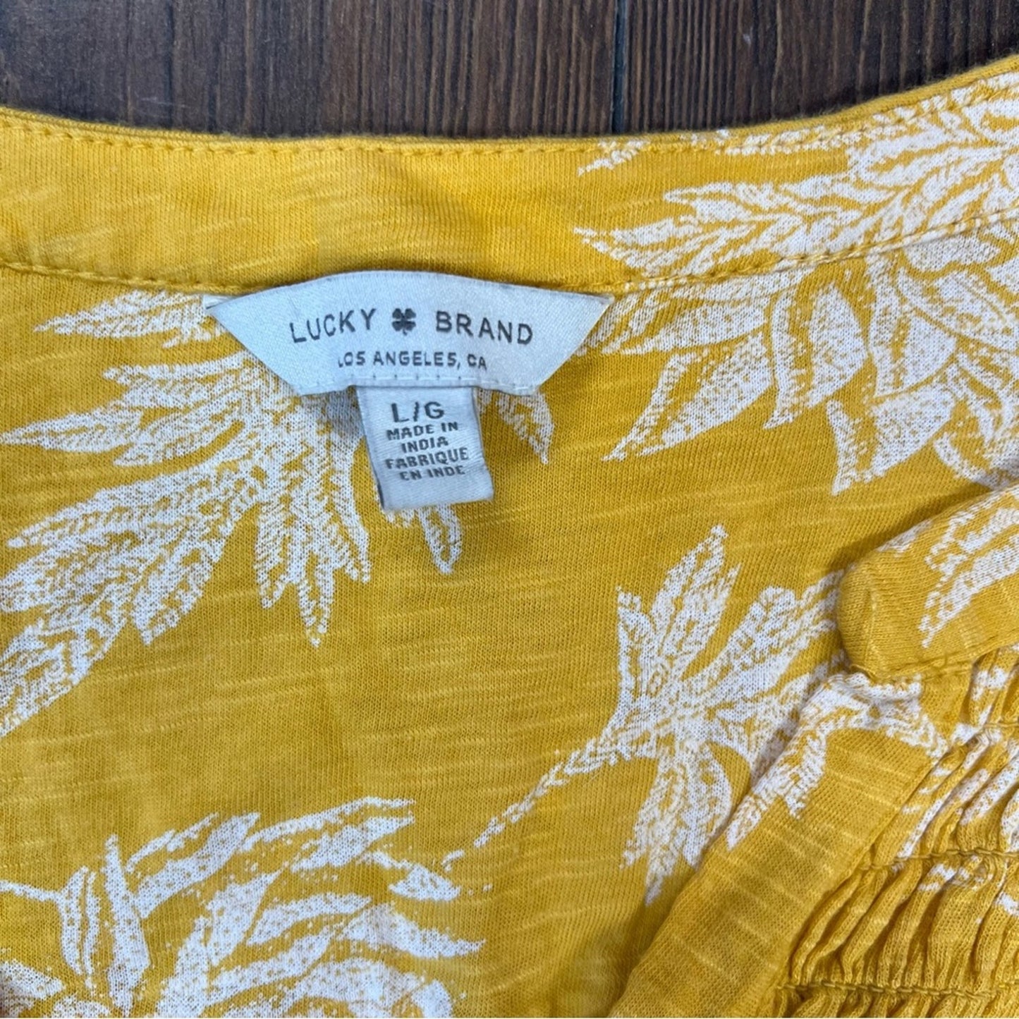 Lucky brand, yellow floral smocked blouse SZ LG