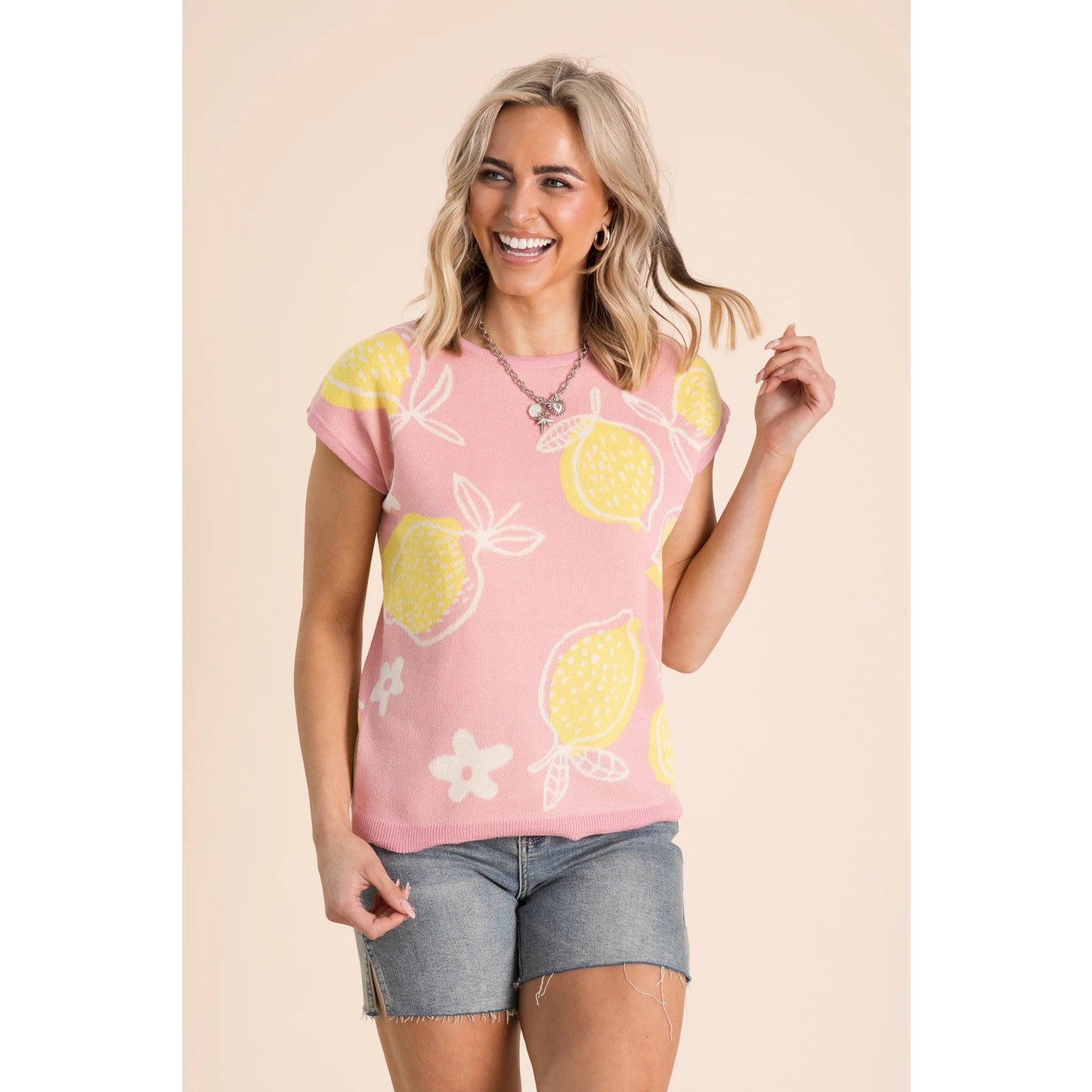 NWOT STACCATO Pink Lemonade Sweater Knit Top SZ LG