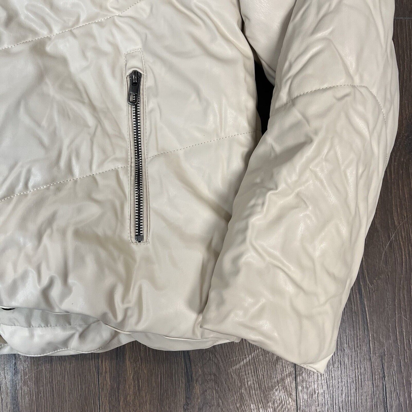 Zara Cream faux leather Puffer Jacket Size Med