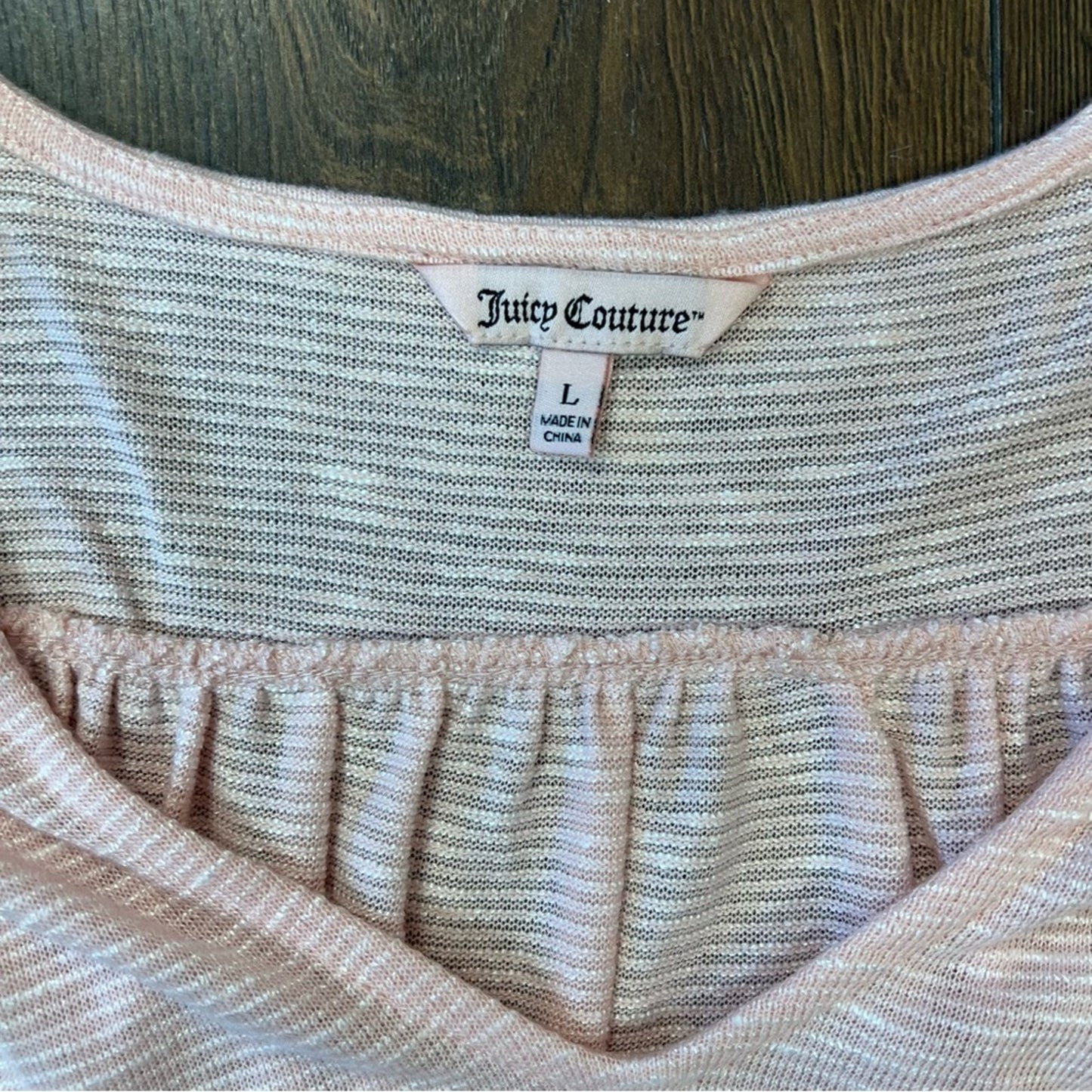 Juicy couture pink striped V-neck blouse SZ LG