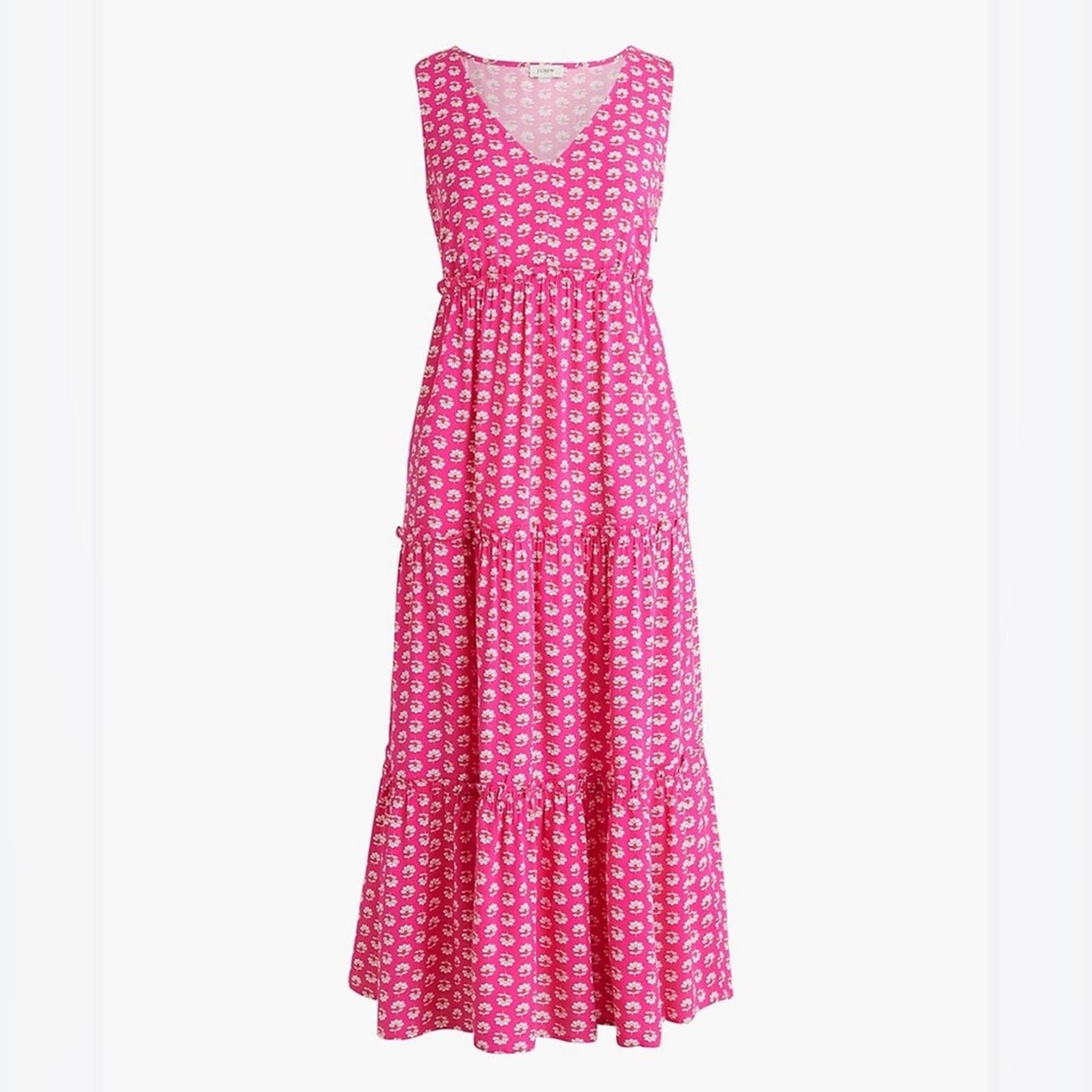 🆕 J Crew Fuchsia Blossom V-Neck Midi Dress SZ 10