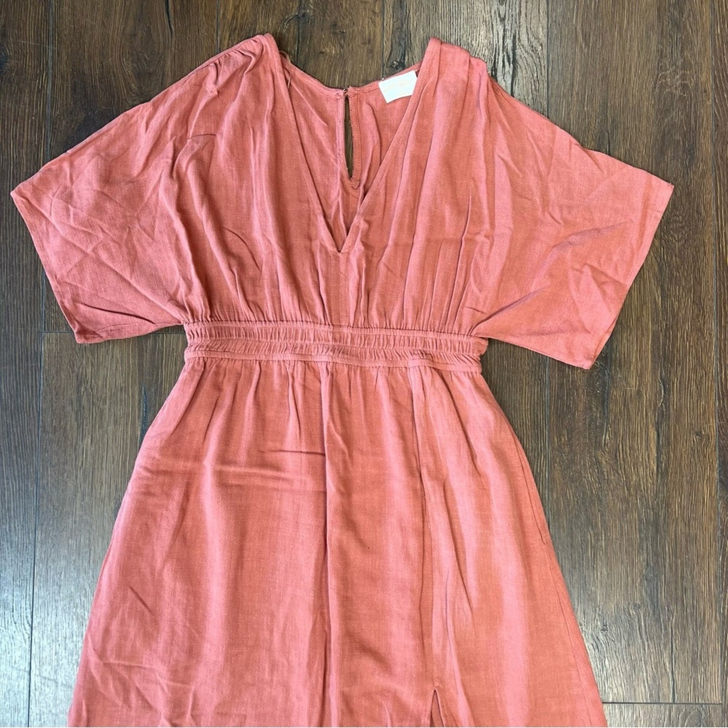 Allie Rose smocked waist front slit midi dress SZ MED